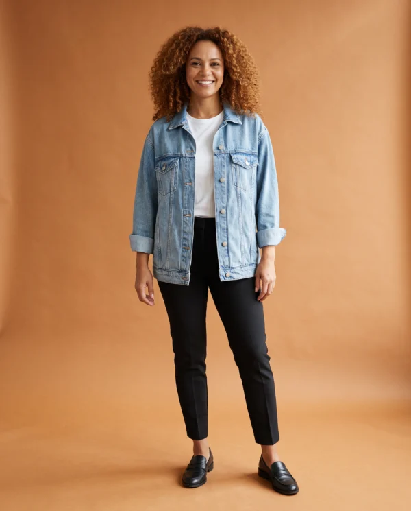Jaqueta Jeans Bia em estúdio
