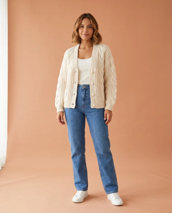 Cardigan Tricô Nuvem em estúdio