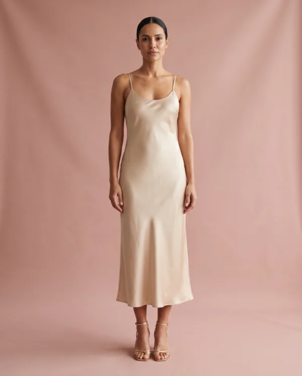 Vestido Cetim Lua em estúdio